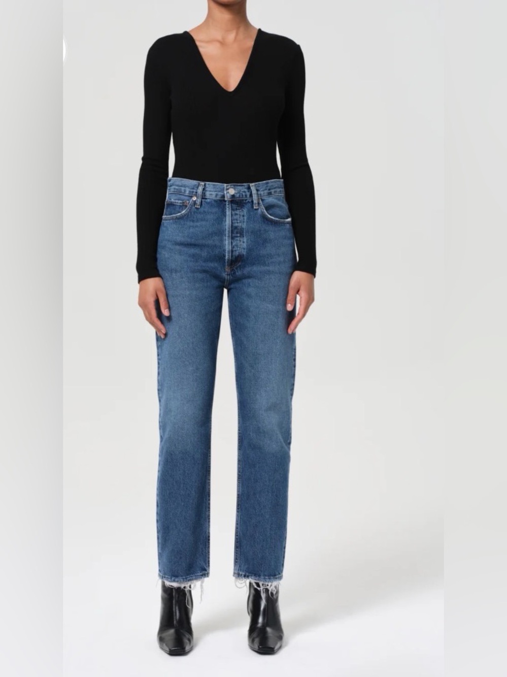 Agolde High-Rise Straight Leg Jeans in Mid Blue